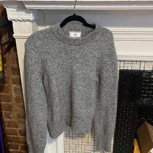 Ami Mid-Weight Gray Ribbed Crew Sweater